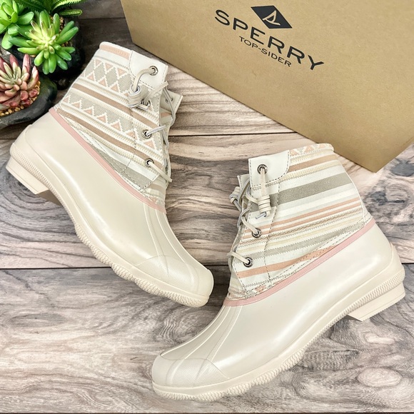 Sperry Shoes - NIB Sperry Syren Gulf Playa Tan Striped Geometric Waterproof Duck Rain Boots